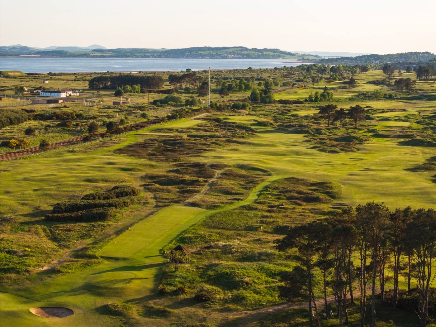 Aerial view of the links with the Tay estuary and the coastline beyond